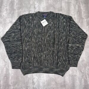 Vintage Roundtree & Yorke Sweater Men's L Gray Chunky Grandpa 3D Knit 90s NWT